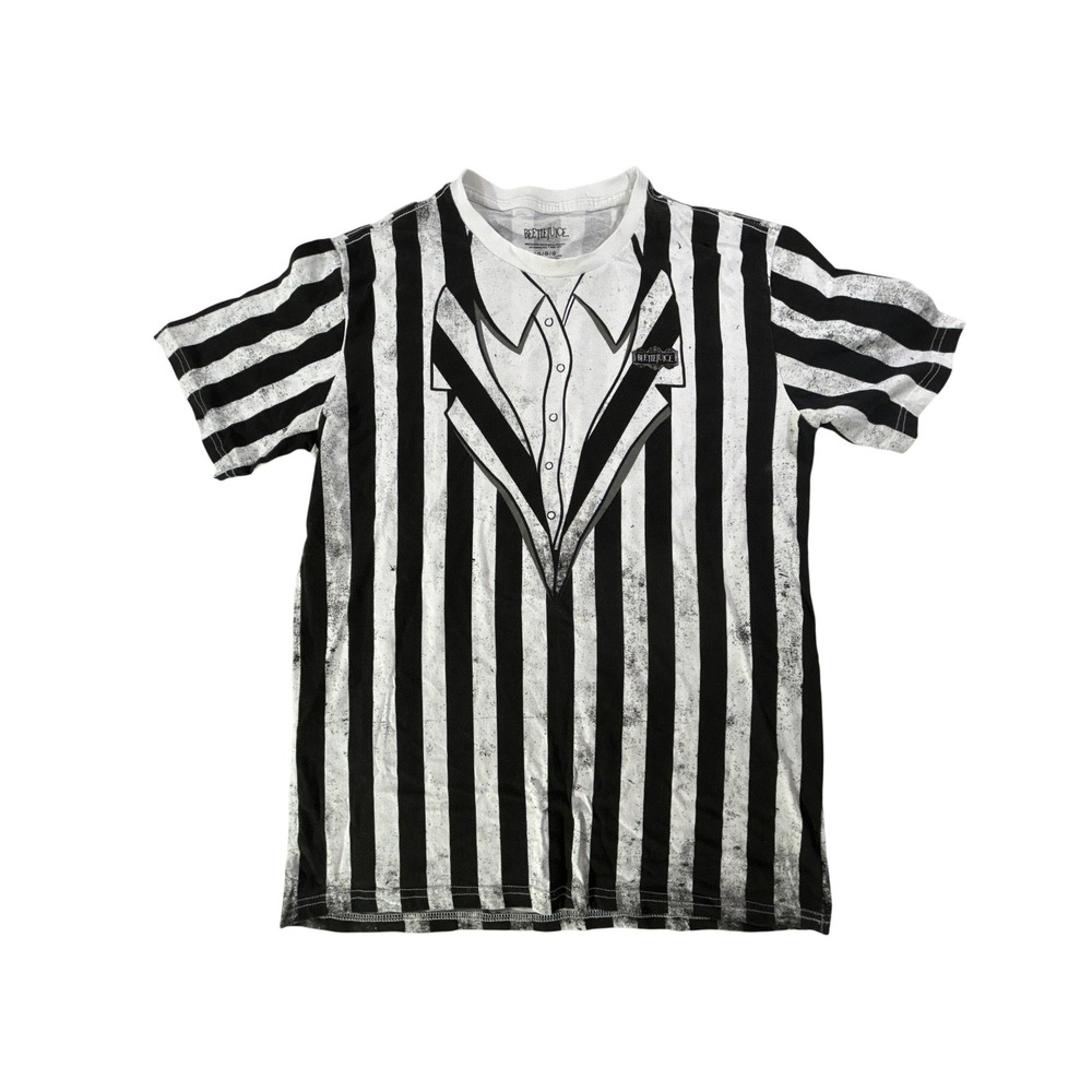 Beetlejuice Striped Tuxedo Graphic T-Shirt Mens Large Black White Mad Engine L